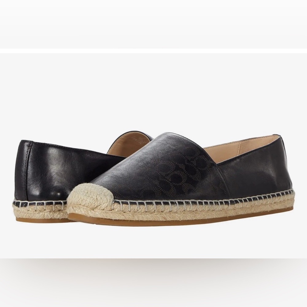 Coach Carley Leather Espadrille Flats Black SIZE 9